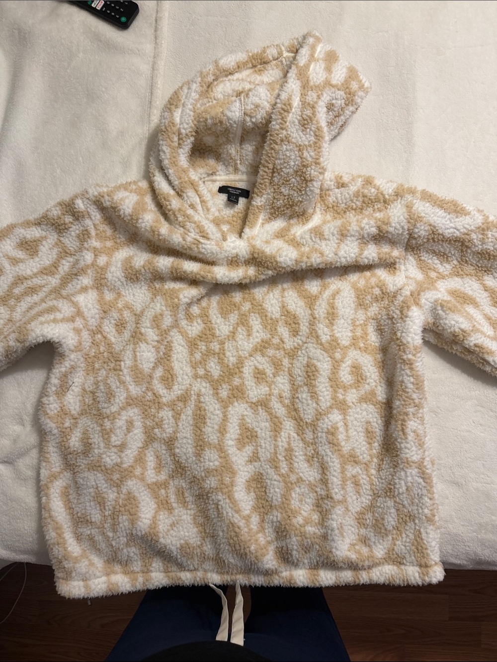 Simply Vera VeraWang Cozy Kids Hooded Pullover Jacket - Cream & Tan Size L/T